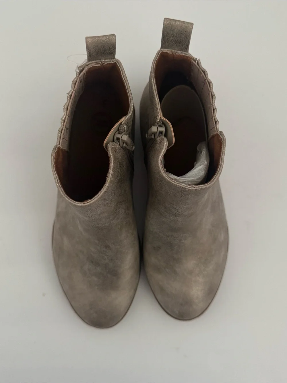 Girls 3 Taupe Chelsea Ankle Boots Side Zip Elastic Gore Block Heel Booties Shoes